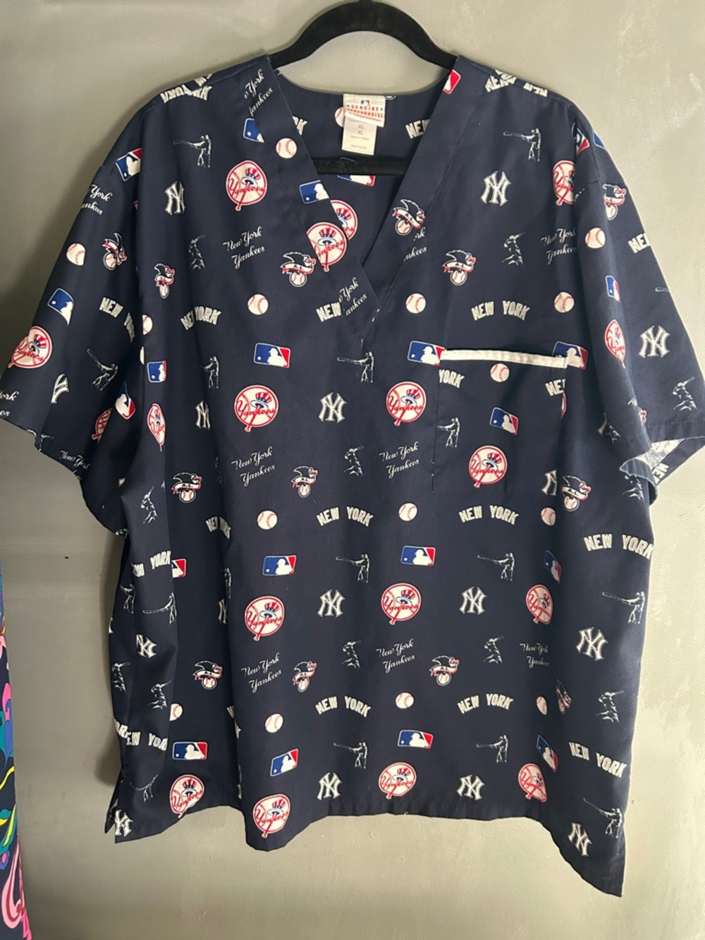 New York Yankees Navy MLB Print Scrub Top